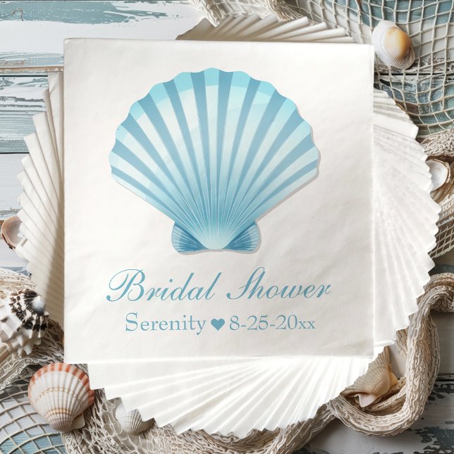 Serviette En Papier Elégante Fête des mariées Seashell Blue Nautical B (Créateur téléchargé)