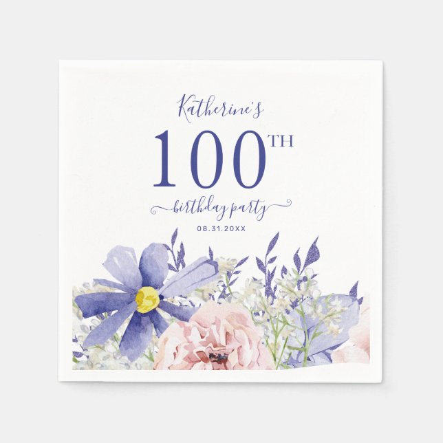 Serviette En Papier Élégante fête du 100e anniversaire rose violet (Devant)