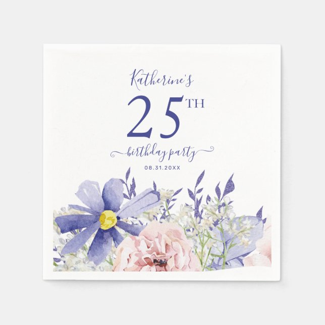 Serviette En Papier Élégante fête du 25e anniversaire rose violet (Devant)