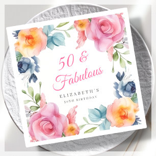 Serviette En Papier Élégante fête du 50e anniversaire de la florale