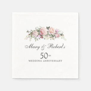 Serviette En Papier Élégante fête du 50e anniversaire du Mariage rose