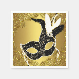 Serviette En Papier Élégante fête mascarade noire et or