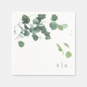 Serviette En Papier Élégante feuille d'aquarelle Botanique Monogramme 