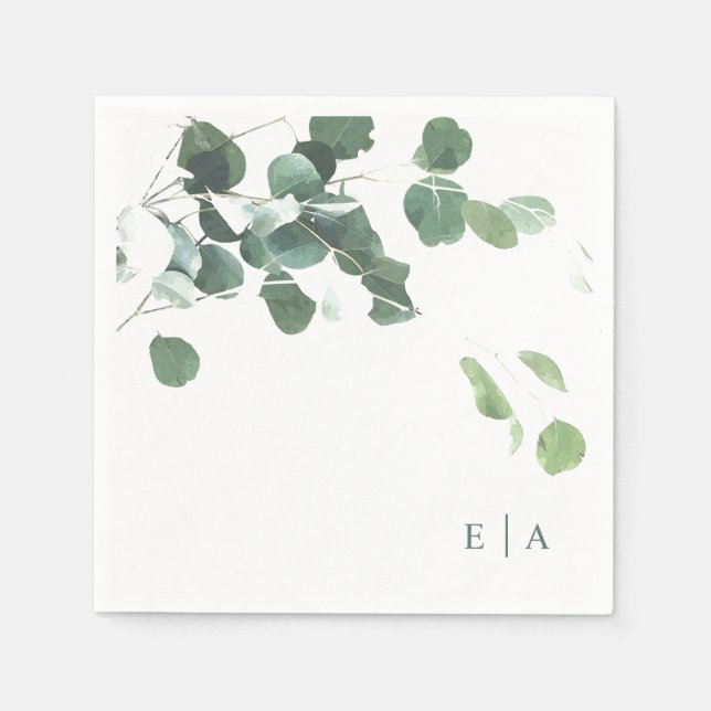 Serviette En Papier Élégante feuille d'aquarelle Botanique Monogramme  (Devant)