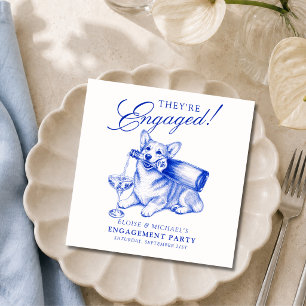 Serviette En Papier Élégante Fiançailles de Corgi Chinoiserie Bleue