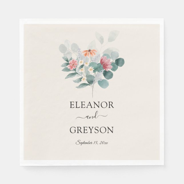 Serviette En Papier Elégante fleur sauvage mariage de verdure (Devant)