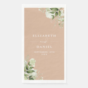 Serviette En Papier Élégante Fleurs de Mariage Vert Sauge