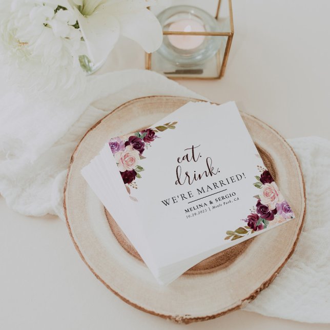 Serviette En Papier Elégante Fleurs Mangez Boire Nous sommes mariés Ma (Créateur téléchargé)
