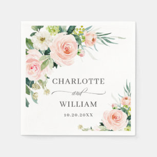 Serviette En Papier Élégante Fleurs Roses Bleues Mariage Floral