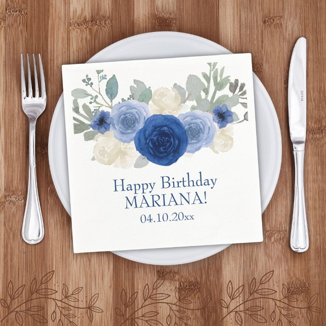 Serviette En Papier Elégante Floral Navy Blue Floral fête d'anniversai (Créateur téléchargé)