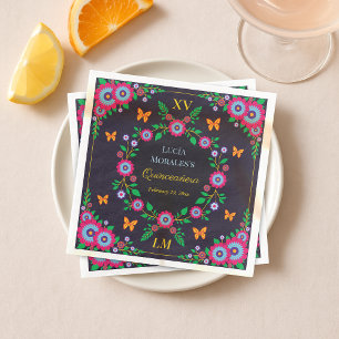 Serviette En Papier Elégante Florale mexicaine Folk Art Fiesta Quincea