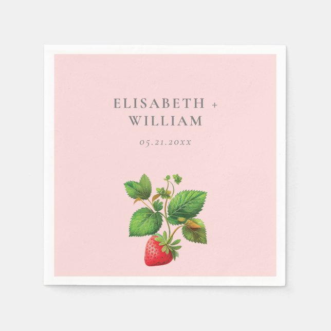 Serviette En Papier Elégante fraise et pivoines Personnalisé (Devant)