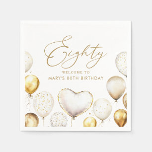 Serviette En Papier Elégante Gold Balloon 80e fête d'anniversaire