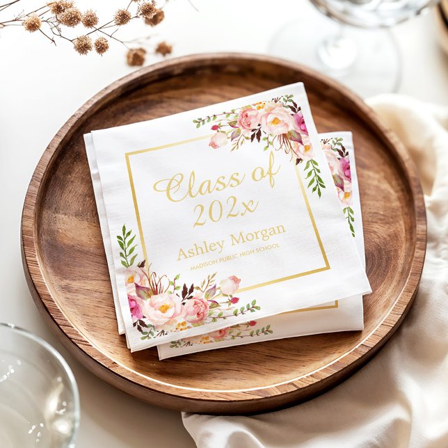 Serviette En Papier Élégante Gold Chic Floral Graduation Party (Créateur téléchargé)