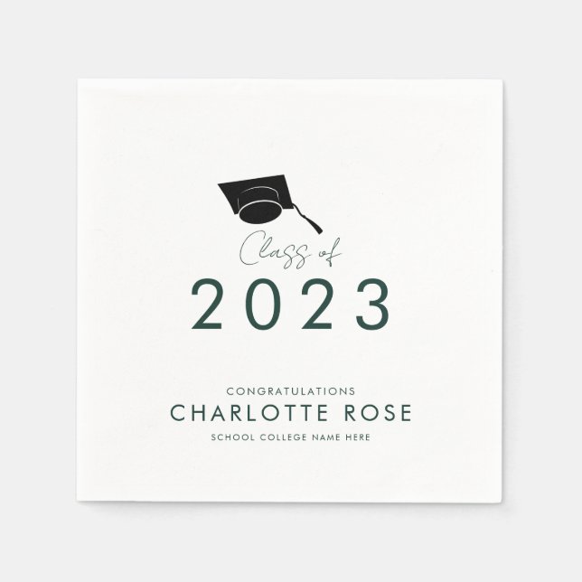 Serviette En Papier Élégante Graduation 2024 Green Script Grad Party (Devant)