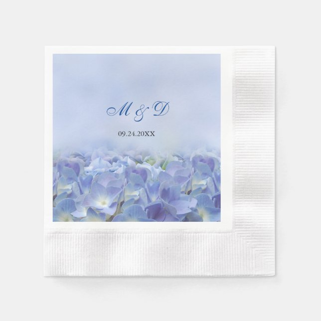 Serviette En Papier Élégante Hydrangea Blue Florals Mariages serviette (Devant)