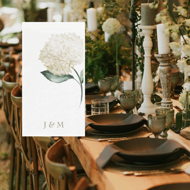 Serviette En Papier Élégante Hydrangée blanche Monogramme personnalisé (Créateur téléchargé)