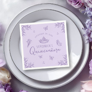 Serviette En Papier Élégante Lavande Scribble Quinceanera