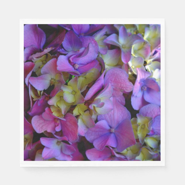 Serviette En Papier Élégante Magenta Purple bleu Hydrangée fleurs (Devant)