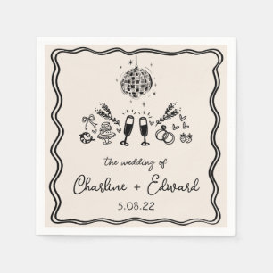 Serviette En Papier Élégante main tirée Rétro Mariage noir serviettes