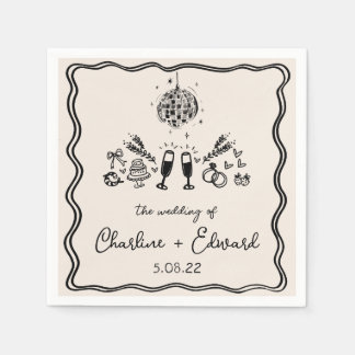 Serviette En Papier Élégante main tirée Rétro Mariage noir serviettes