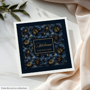 Serviette En Papier Elégante Marine Gold Napkins Nom personnalisé Idée