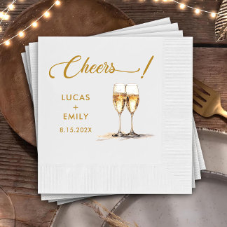 Serviette En Papier Elégante moderne Cheers Mariage de Script Lunettes