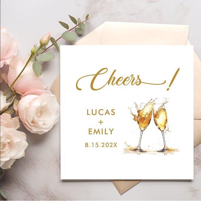 Serviette En Papier Elégante moderne Cheers Mariage de Script Lunettes (Créateur téléchargé)