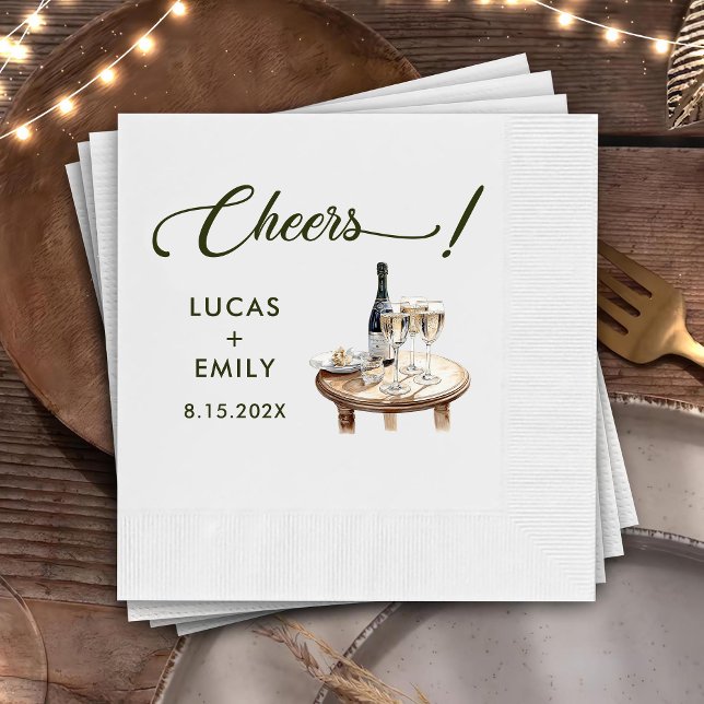 Serviette En Papier Elégante moderne Cheers Script Vins Verres Mariage (Créateur téléchargé)