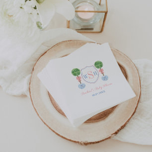 Serviette En Papier Élégante Monogram Crest Girl Baby shower Party