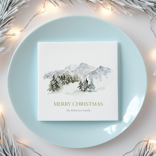 Serviette En Papier Élégante montagne d'hiver Noël (Créateur téléchargé)