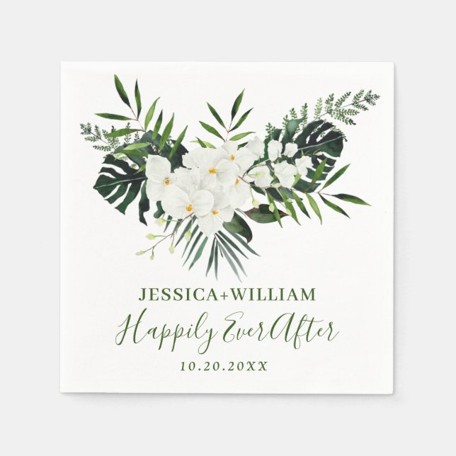 Serviette En Papier Elégante Orchidées Blanches FÊTE DES MARIÉES bohèm (Devant)