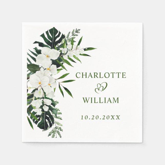 Serviette En Papier Elégante Orchidées Blanches Mariage floral bohème (Devant)
