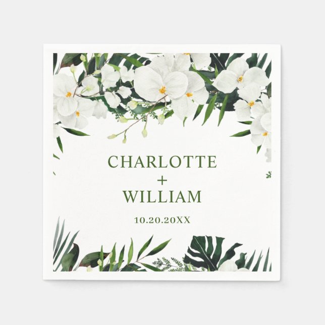 Serviette En Papier Elégante Orchidées Blanches Mariage floral bohème (Devant)