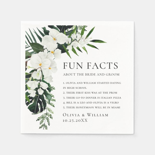 Serviette En Papier Elégante Orchidées Blanches Mariage floral bohème (Devant)