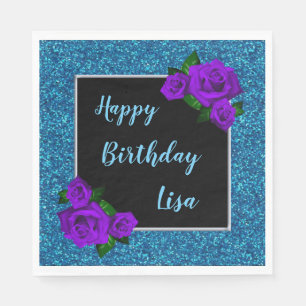 Serviette En Papier Elégante Parties scintillant Bleue Chic Purple Ros