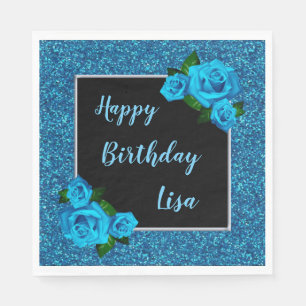 Serviette En Papier Elégante Parties scintillant Bleue Chic Roses Anni