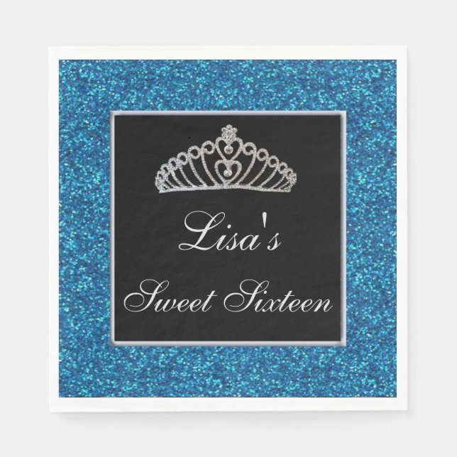 Serviette En Papier Élégante Parties scintillant Bleue Chic Tiara Swee (Devant)