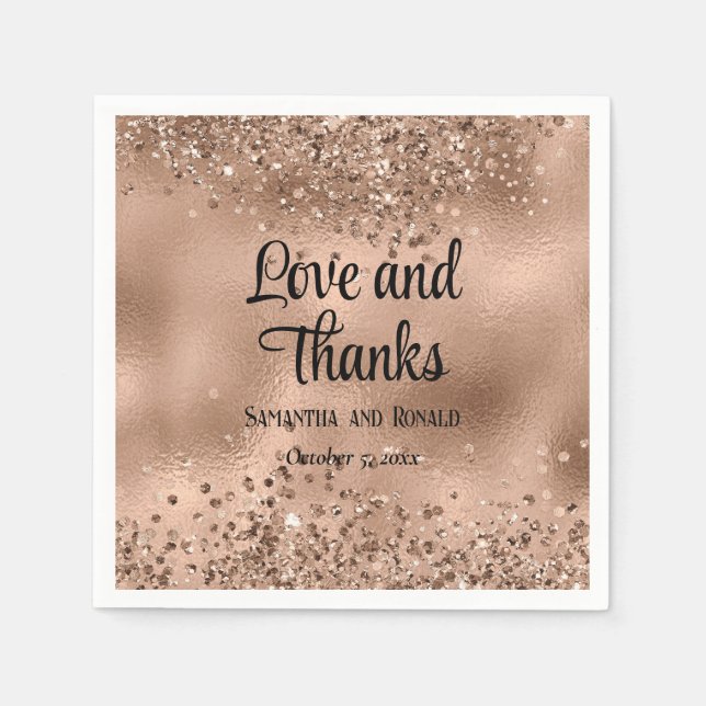 Serviette En Papier Elégante Parties scintillant d'or Faux Rose et Mar (Devant)