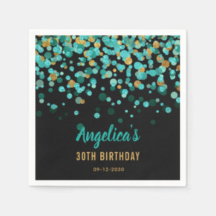 Serviette En Papier Elégante Parties scintillant d'or Turquoise Confet