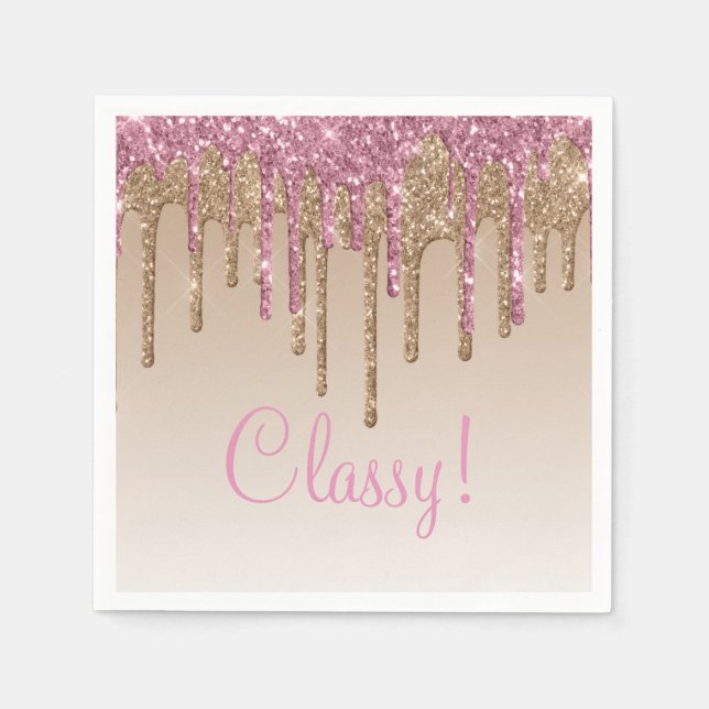 Serviette En Papier Élégante Parties scintillant en or rose Glam Scrip (Devant)