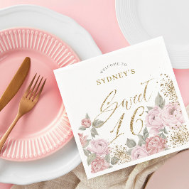 Serviette En Papier Elégante Parties scintillant Or Peony Florals Swee