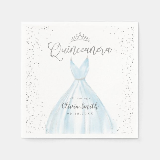 Serviette En Papier Elégante parties scintillant robe bleu argent quin (Devant)