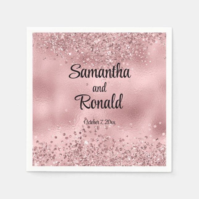 Serviette En Papier Elégante Parties scintillant rose Faux et Mariage  (Devant)