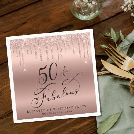 Serviette En Papier Elégante Parties scintillant Rose Gold 50e fête d'