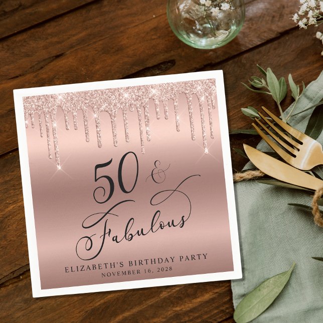 Serviette En Papier Elégante Parties scintillant Rose Gold 50e fête d' (Créateur téléchargé)
