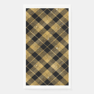 Serviette En Papier Elégante Parties scintillant Tartan Black Gold