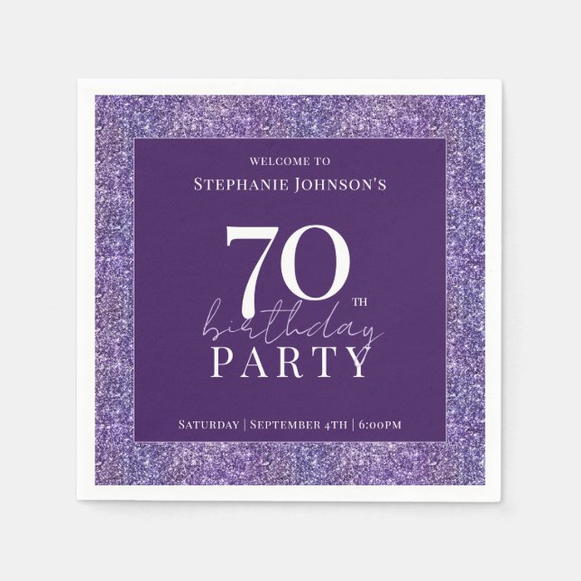 Serviette En Papier Elégante Parties scintillant violet 70e fête d'ann (Devant)