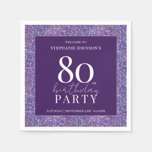 Serviette En Papier Elégante Parties scintillant violet 80e fête d'ann