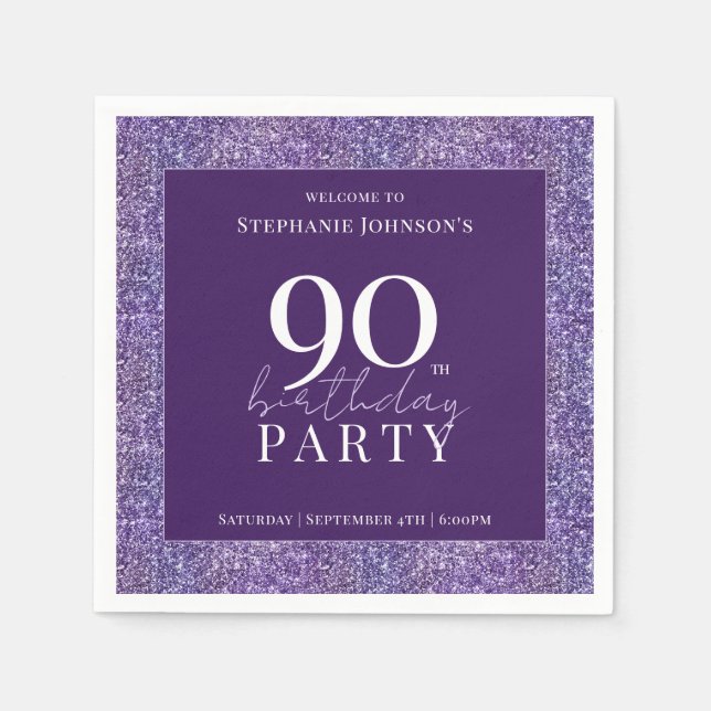 Serviette En Papier Elégante Parties scintillant violet 90e fête d'ann (Devant)